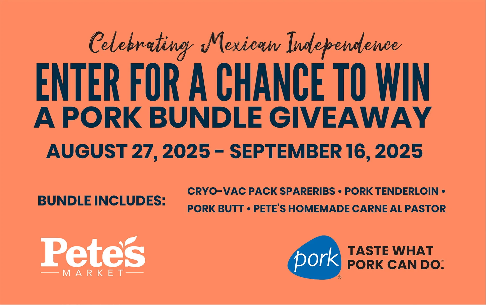 Promotional image for a pork bundle giveaway celebrating Mexican Independence.